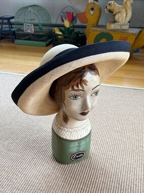 Wide Brim Straw Hat w/ Ribbon Trim Around Crown & Edge by Lilo, Newport, RI
